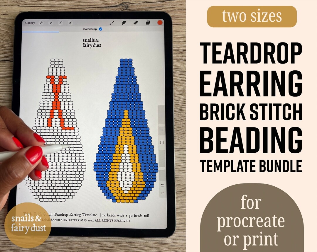 Teardrop Shaped Brick Stitch Earring Digital Templates For Procreate Or Print 2 Sizes Instant Download Etsy