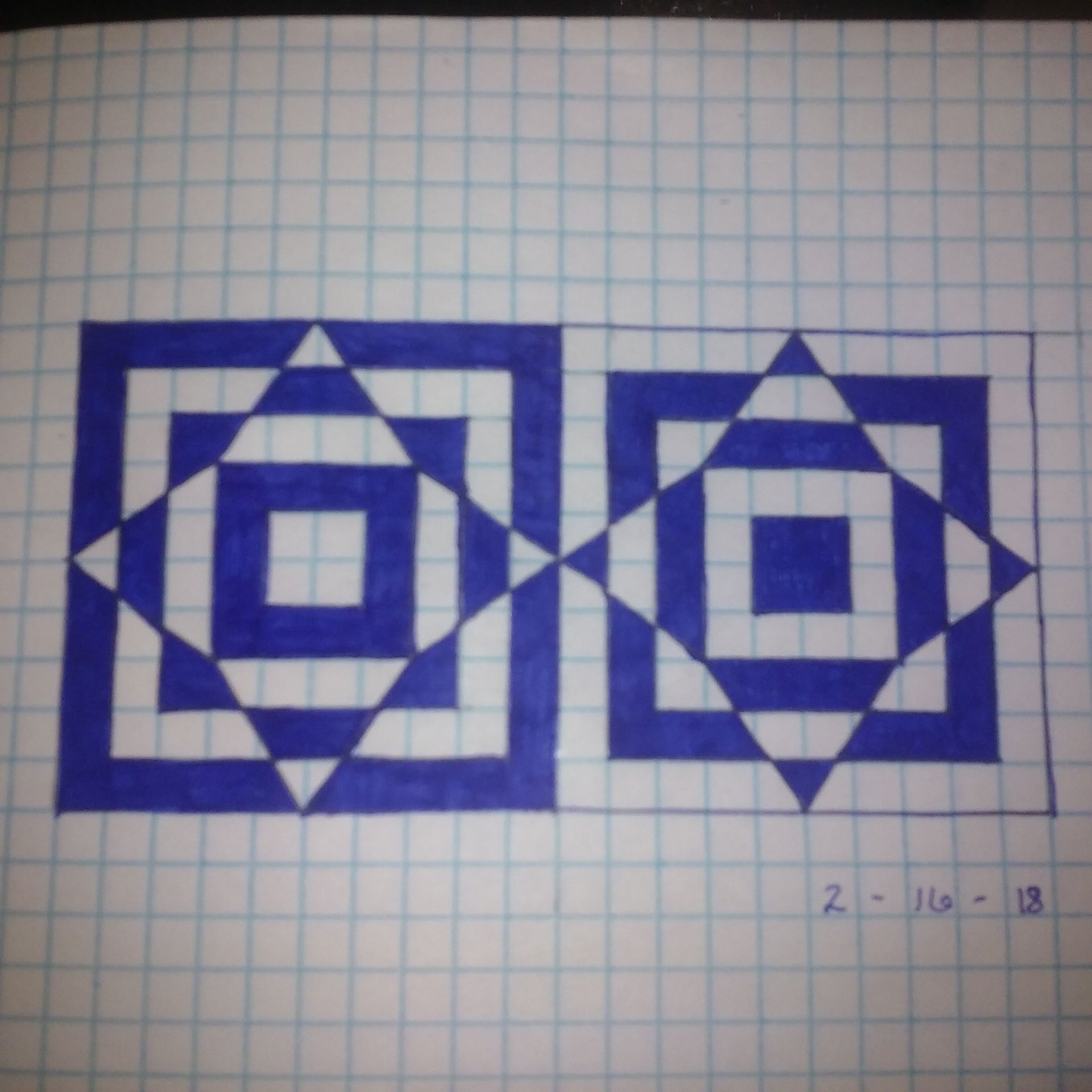 Zentangle Pattern With Blue Squares