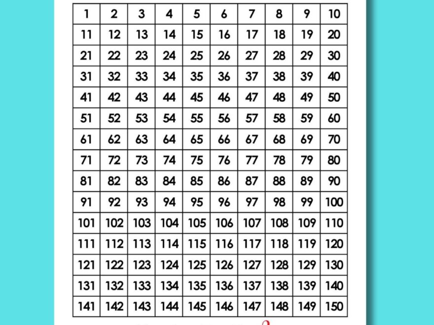 1 150 Number Chart Free Printable PDF