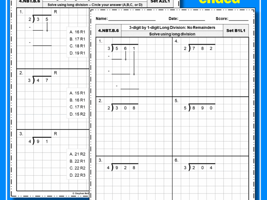 1 Digit 2 Digit Divisors Long Division Worksheets Bundle Made By Teachers