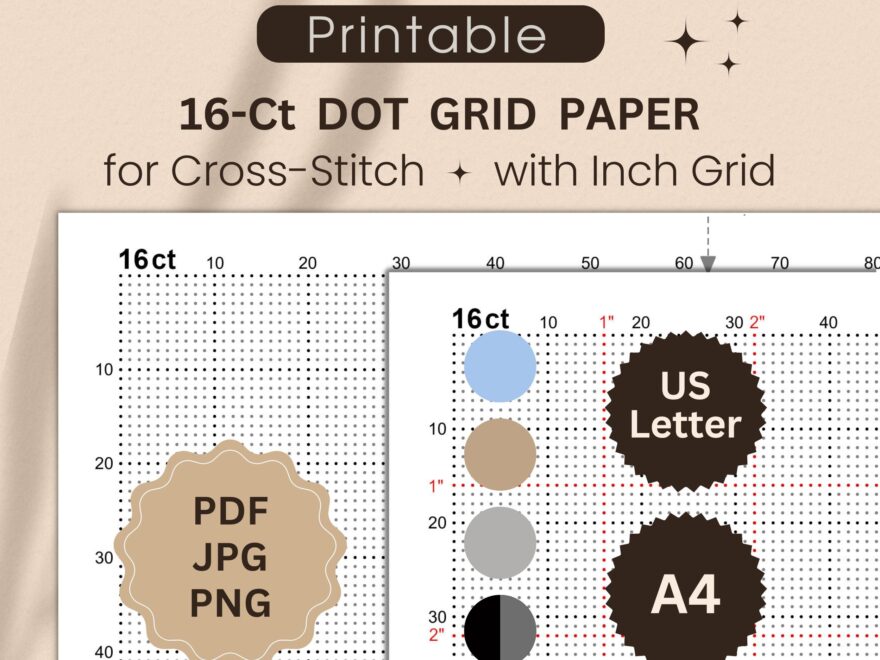 16 count Dot Grid Paper For Cross stitch With Inch Grid Printable X stitch Paper For Creating Your Own Designs Letter A4 PDF JPG PNG Etsy