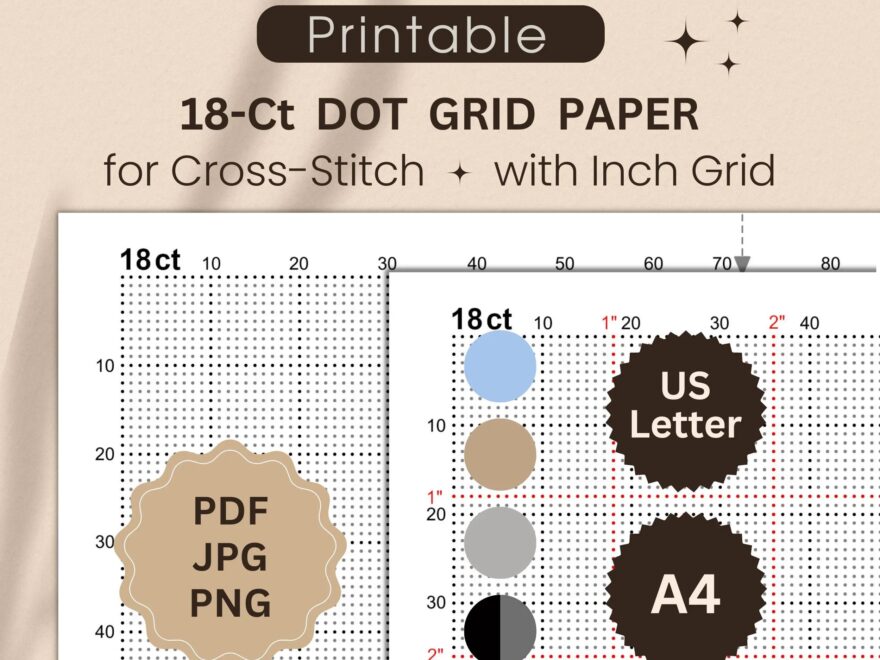 18 count Dot Grid Paper For Cross stitch With Inch Grid Printable X stitch Paper For Creating Your Own Designs Letter A4 PDF JPG PNG Etsy