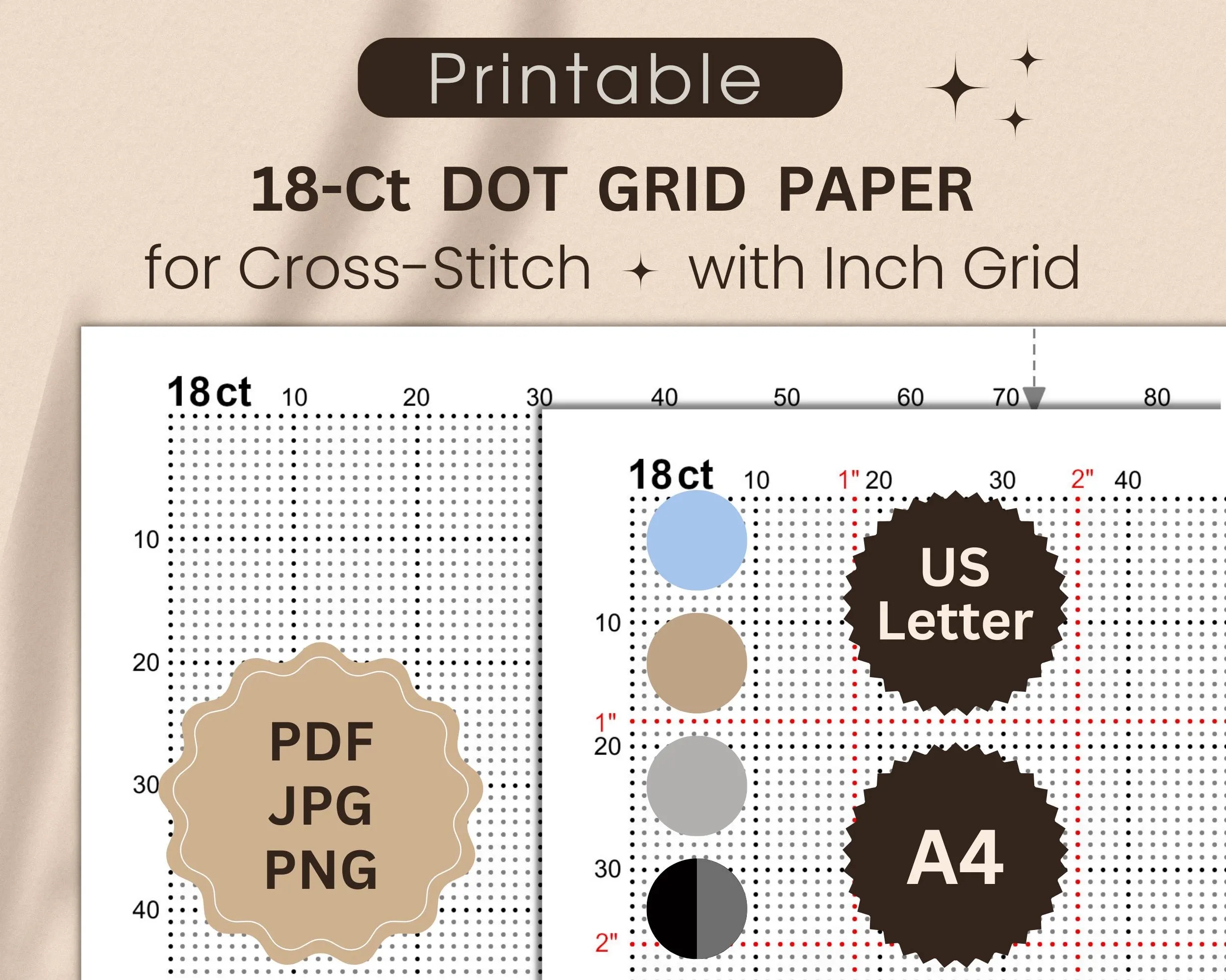18 count Dot Grid Paper For Cross stitch With Inch Grid Printable X stitch Paper For Creating Your Own Designs Letter A4 PDF JPG PNG Etsy 18 count Dot Grid Paper For Cross stitch With Inch Grid Printable X stitch Paper For Creating Your Own Designs Letter A4 PDF JPG PNG Etsy