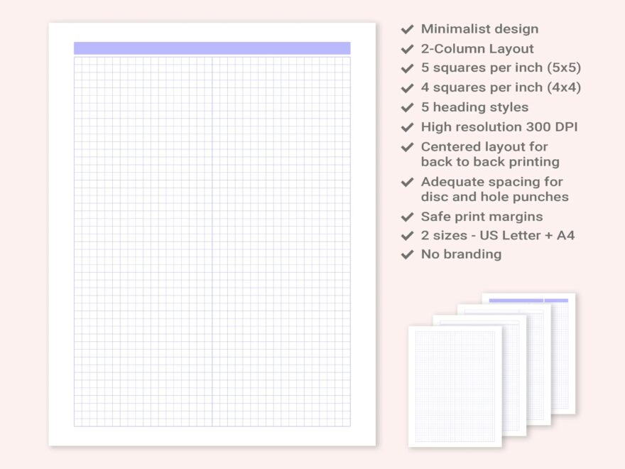 2 Column Graphing Paper Templates 5x5 4x4 Quad Ruled Grid Paper Pastel Templates Goodnotes Template US Letter A4 Printable PDF Etsy