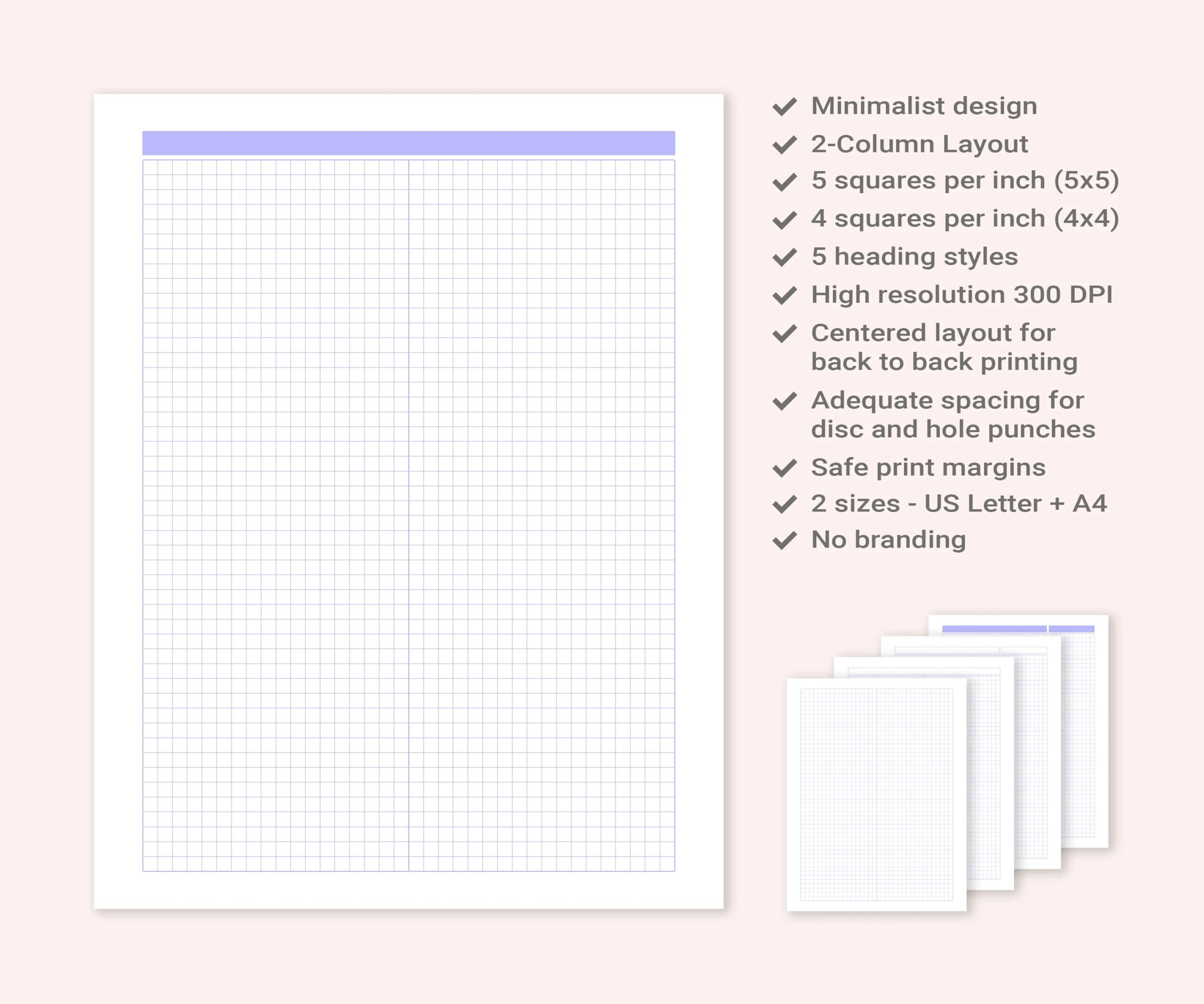 2 Column Graphing Paper Templates 5x5 4x4 Quad Ruled Grid Paper Pastel Templates Goodnotes Template US Letter A4 Printable PDF Etsy