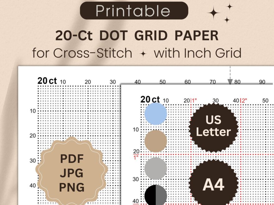 20 count Dot Grid Paper For Cross stitch With Inch Grid Printable X stitch Paper For Creating Your Own Designs Letter A4 PDF JPG PNG Etsy
