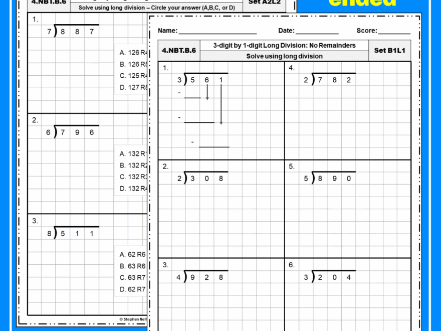 3 Digit By 1 Digit Long Division With And Without Remainders Practice Worksheets Made By Teachers