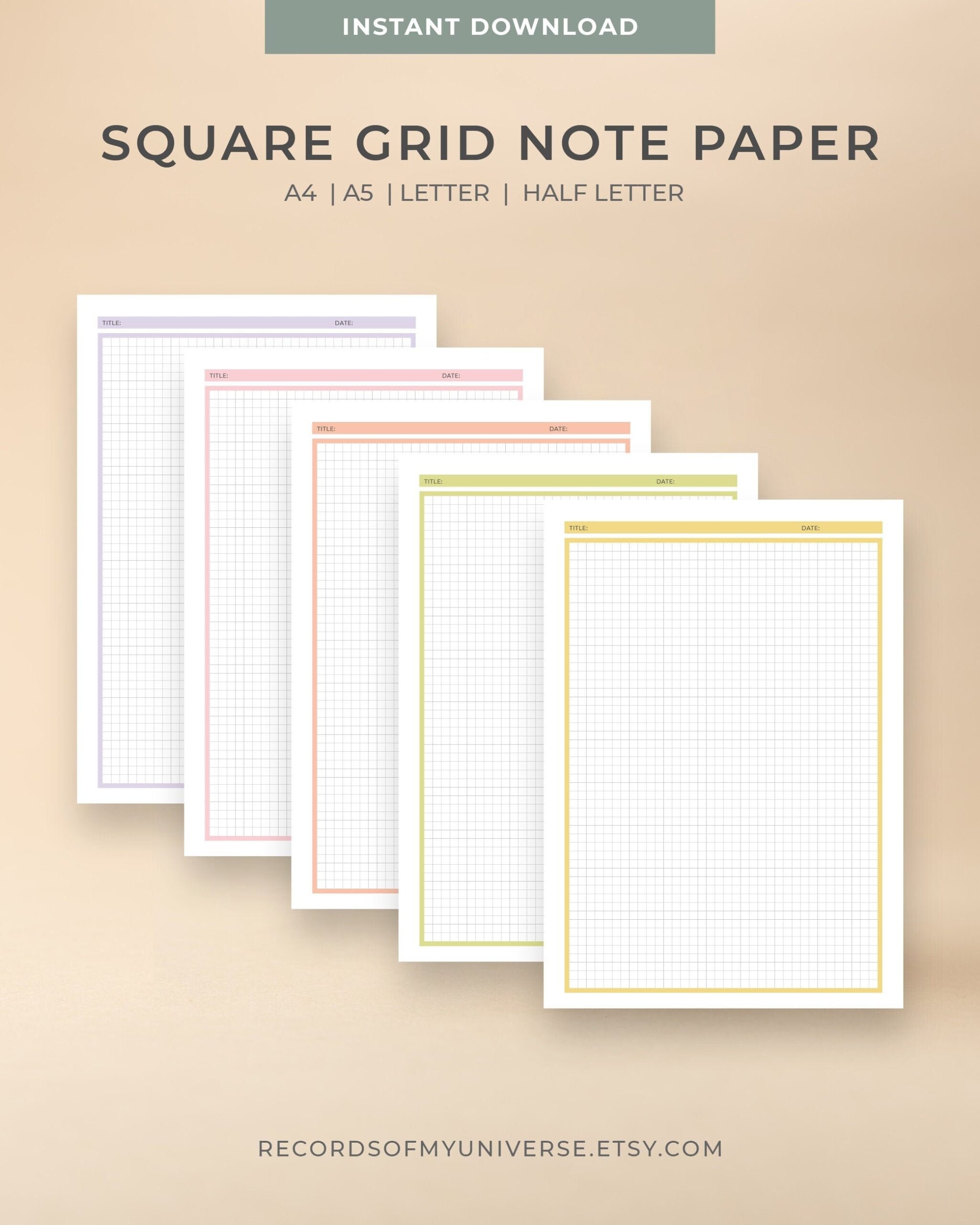 5 Colors Of Printable Square Grid Paper Available In 4 Sizes A4 A5 Letter half Letter Basic Notebook Paper Blank Note graph Paper Etsy 5 Colors Of Printable Square Grid Paper Available In 4 Sizes A4 A5 Letter half Letter Basic Notebook Paper Blank Note graph Paper Etsy