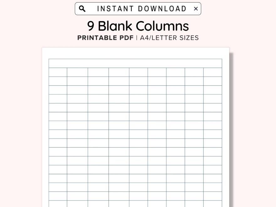 9 Blank Columns Chart Text Input Print And Write PDF Digital Download File A4 US Letter Size Not Fully Editable Templates Instant Download Etsy