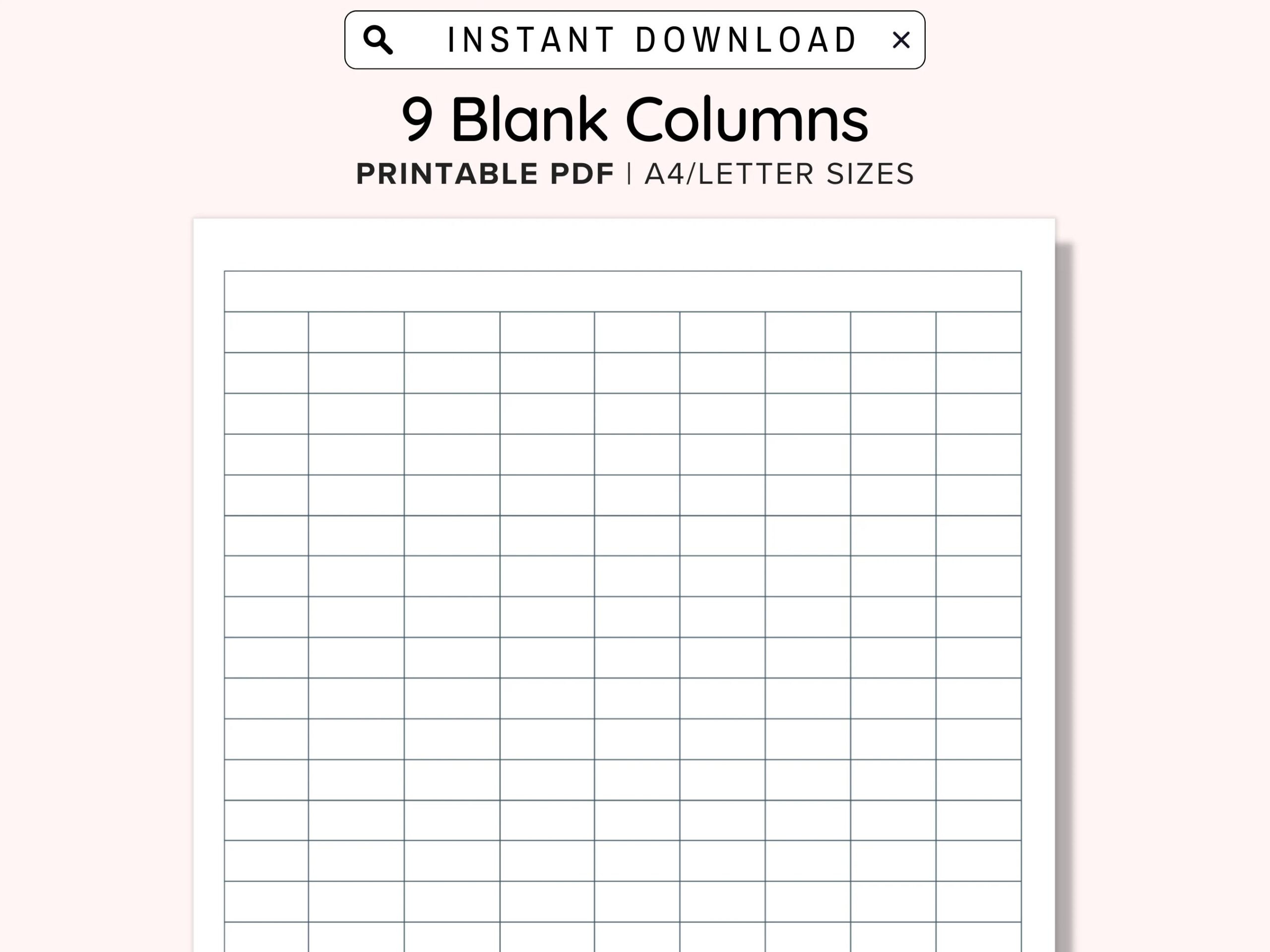 9 Blank Columns Chart Text Input Print And Write PDF Digital Download File A4 US Letter Size Not Fully Editable Templates Instant Download Etsy