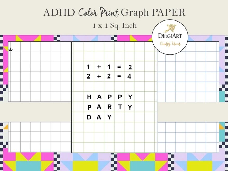 ADHD One Inch Graph Paper For Math Or Quilting 1x1 Inch Printable Coloured Graph Paper For Kids Or Crafts Instant Digital Download Etsy