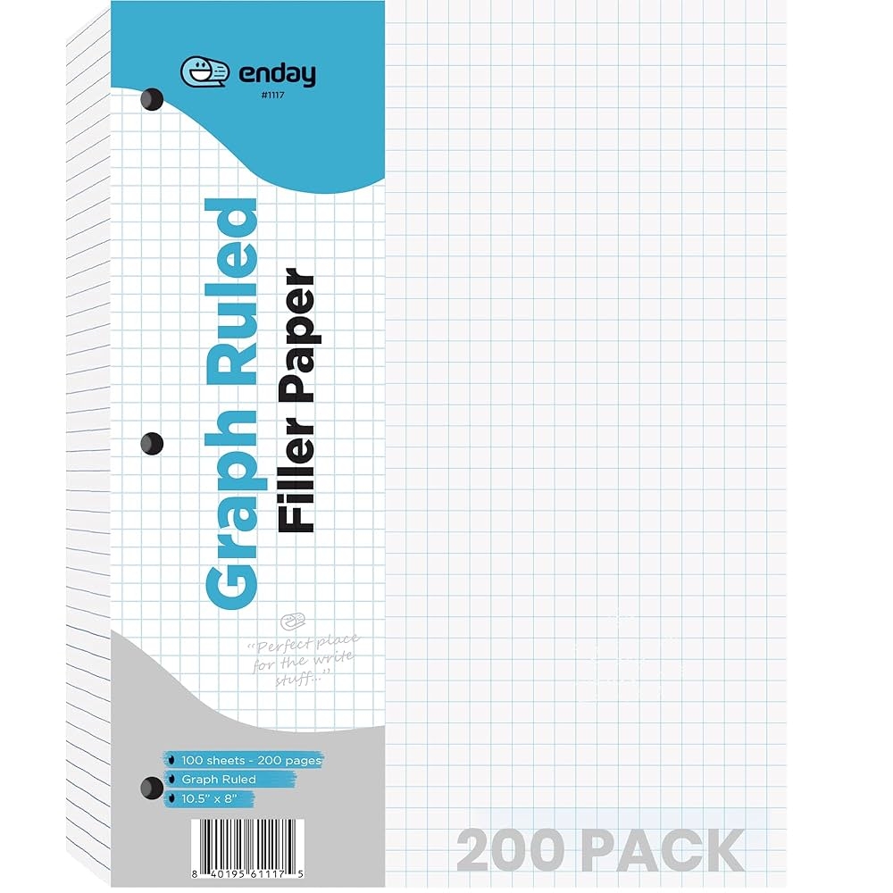 Amazon Emraw 4 1 Filler Paper Quad Ruled Loose Leaf Filler Papers Comes With A 3 Hole Punch Perfect For Data And 2D Graphs Pack Of 2 Office Products