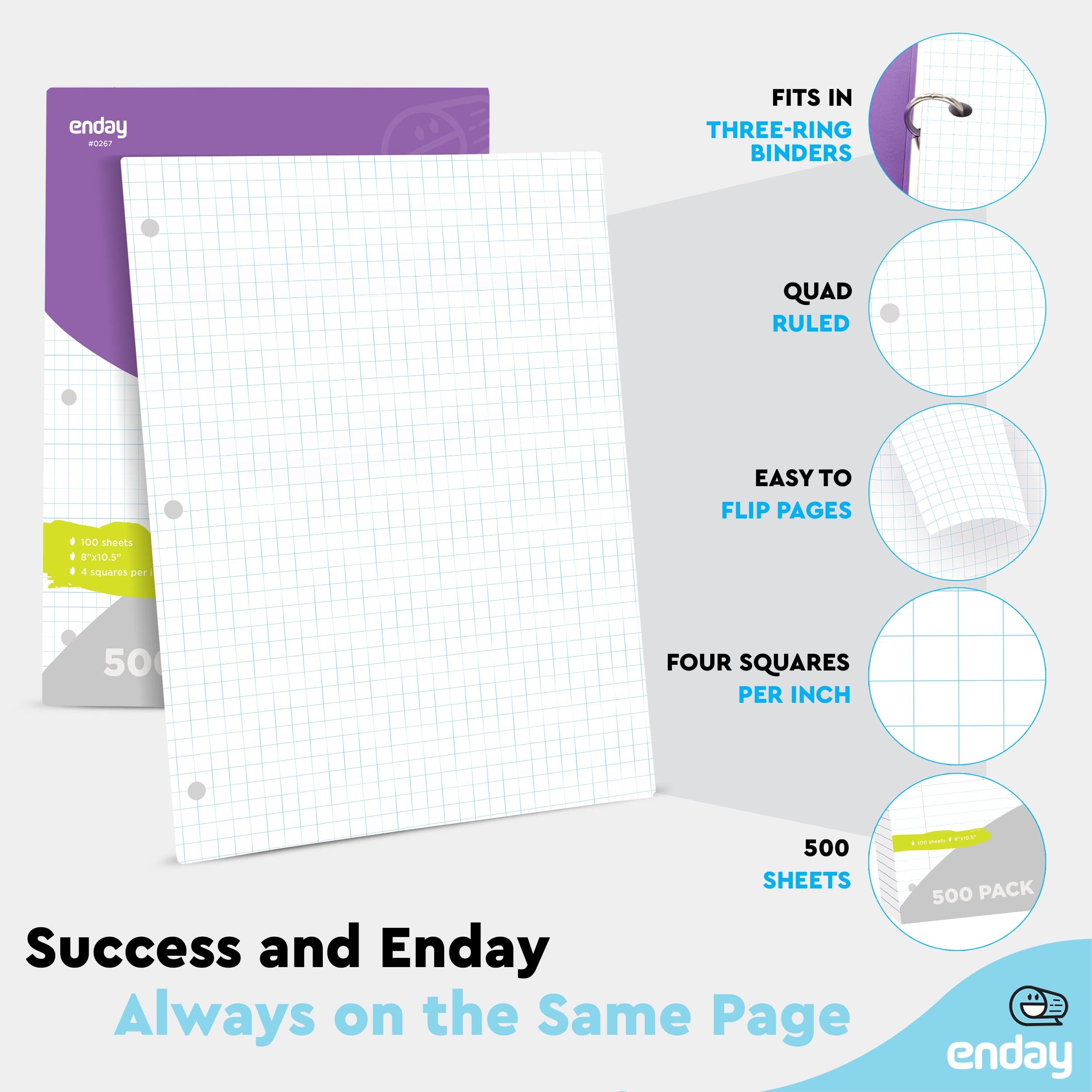 Amazon Graph Paper Loose Leaf Bulk Quad Ruled Lined Filler Paper Premium Quality Grid Paper 3 Hole Punch Paper Letter Size Writing Paper 10 5 X 8 Inches 500 Sheets By Enday Office Products