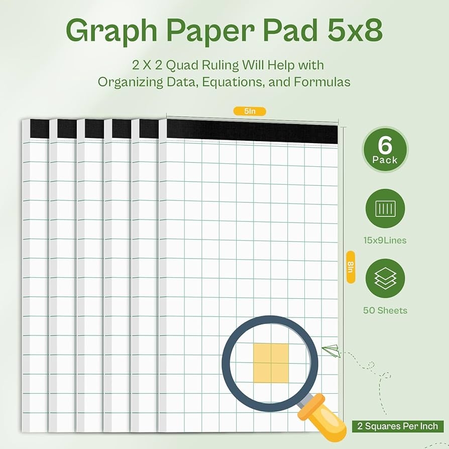 Amazon Graph Paper Pads 6 Pack Grid Paper Notebook 5x8 Graph Paper 2x2 2 Squares Per Inch Micro Perforated Graph Notebook 50 Sheets Per Grid Paper 5x8 Graph Writing Paper For