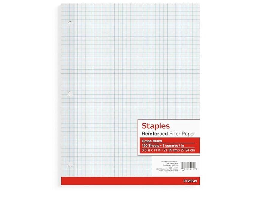 Amazon Staples 572541 Reinforced Filler Paper Graph Ruled 4x4 8 1 2 Inch X 11 Inch Office Products