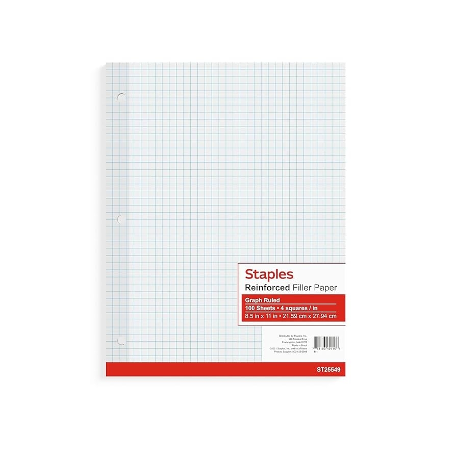 Amazon Staples 572541 Reinforced Filler Paper Graph Ruled 4x4 8 1 2 Inch X 11 Inch Office Products