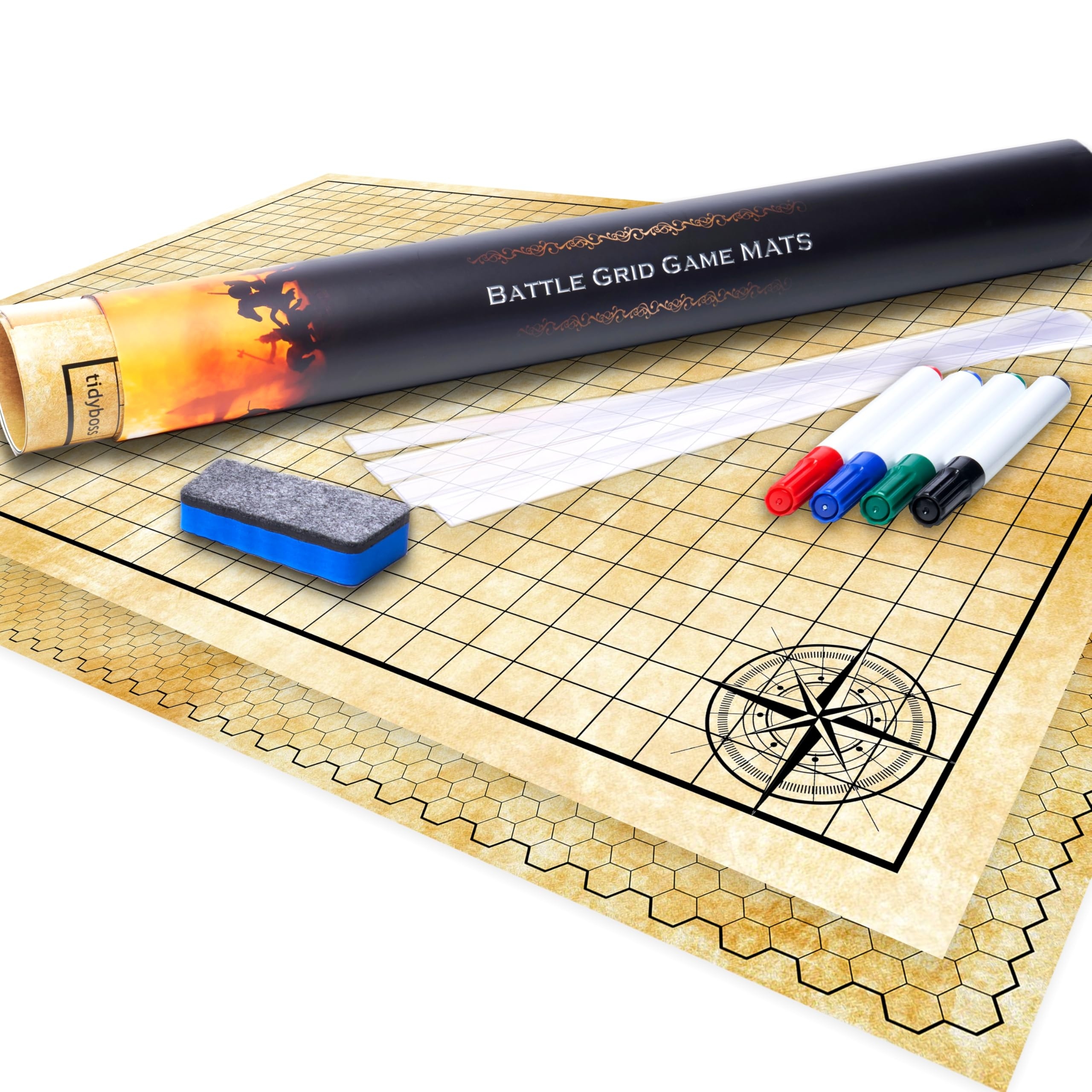 Amazon TIDYBOSS 36 X48 Large DND Map Dry Erase Battle Map Double Sided With Grids Hexes DND Starter Kit Warhammer Terrain Accessories Included Toys Games