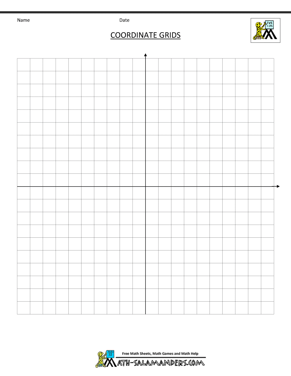 Printable Blackline 4 Quadrant Graph Paper
