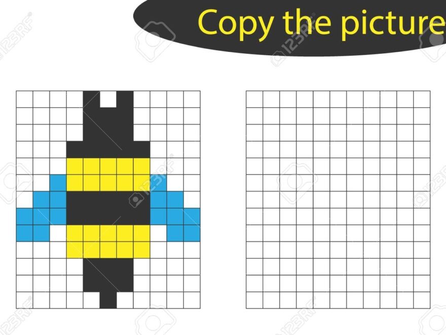 Copy The Picture Pixel Art Bee Cartoon Drawing Skills Training Educational Paper Game For The Development Of Children Kids Preschool Activity Printable Worksheet Vector Royalty Free SVG Cliparts Vectors And Stock Illustration