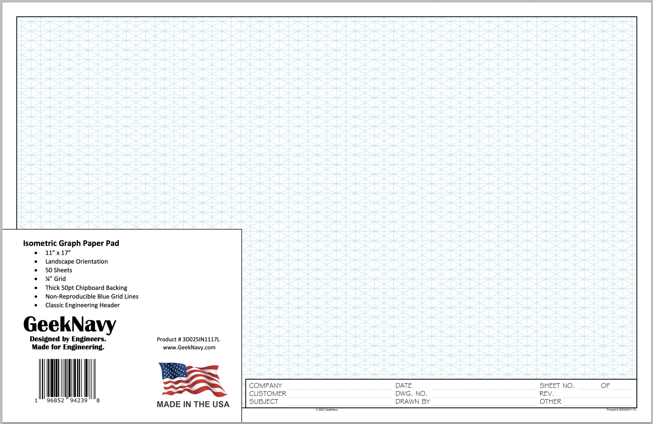 Graph Paper Notebook 11 X 17 Isometric Graph Paper 50 Sheets Landscape 0 25 Grid Graph Paper 11x17