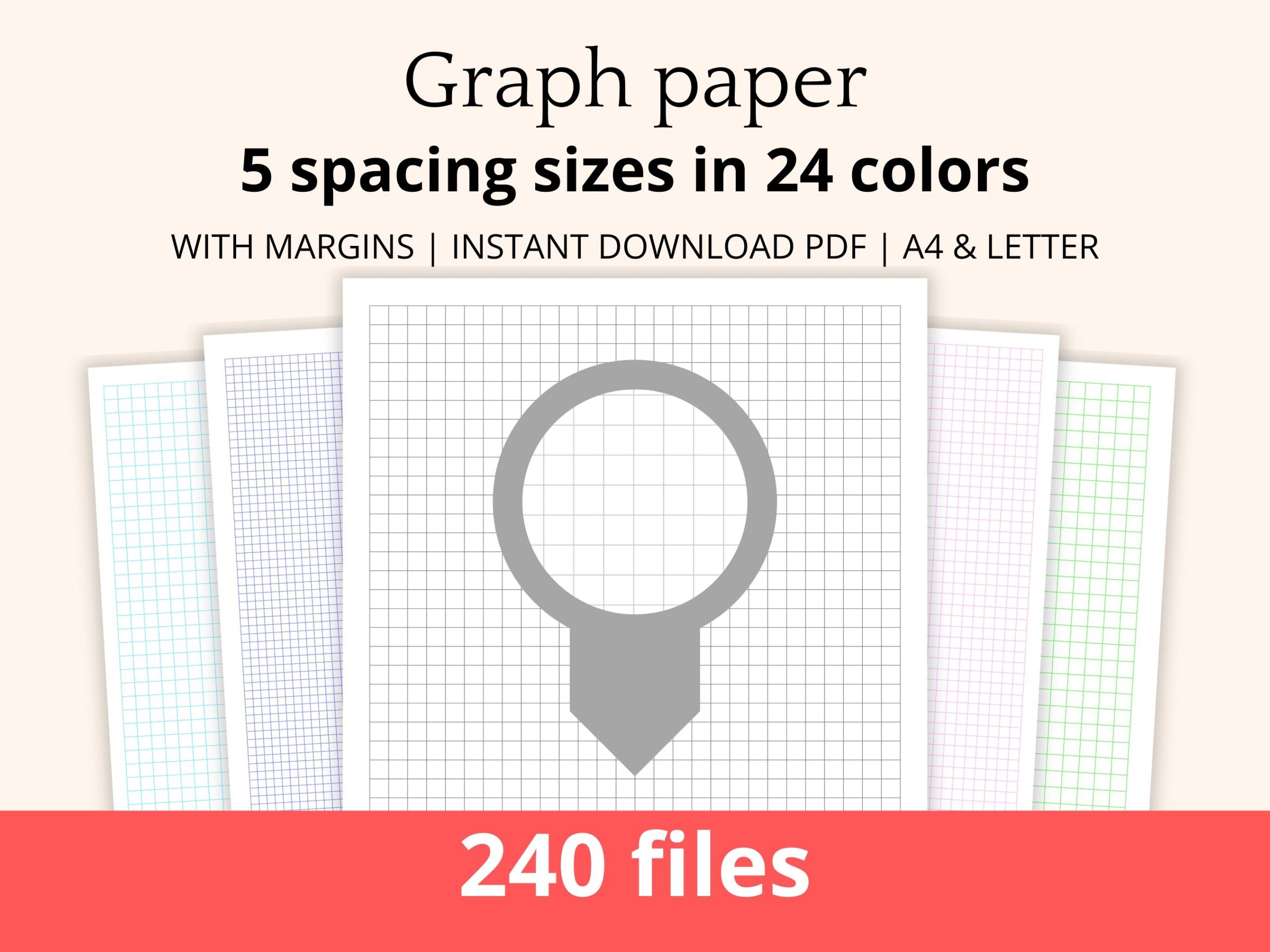 Graph Paper With Margins Printable Pdfs A4 Letter Instant Download 3mm 4mm 5mm 6mm 7mm Spacing 24 Colors 300 DPI Etsy