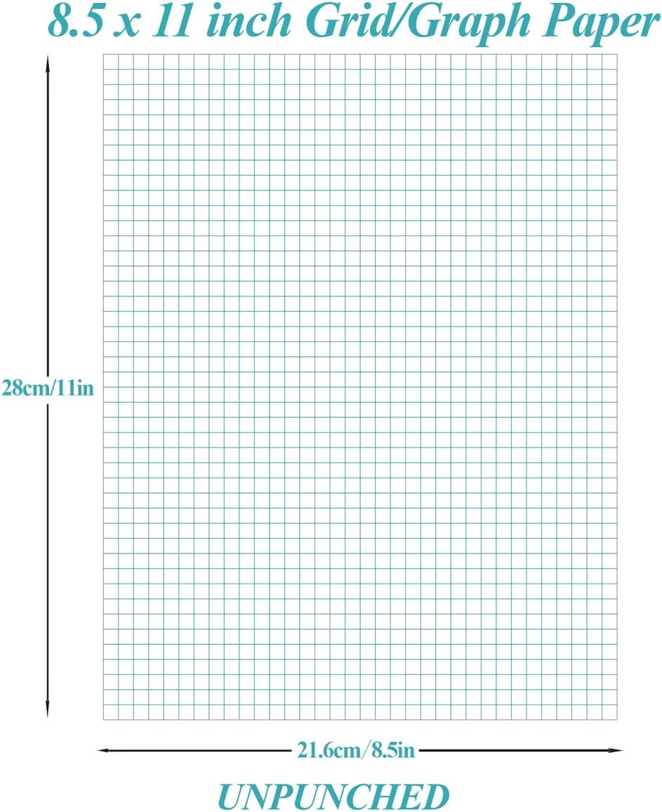 Grid Paper 500 Sheet Graph Paper Pad 4x4 Quad Ruled 3 Hole Punched 8 5x11 Printable PDF