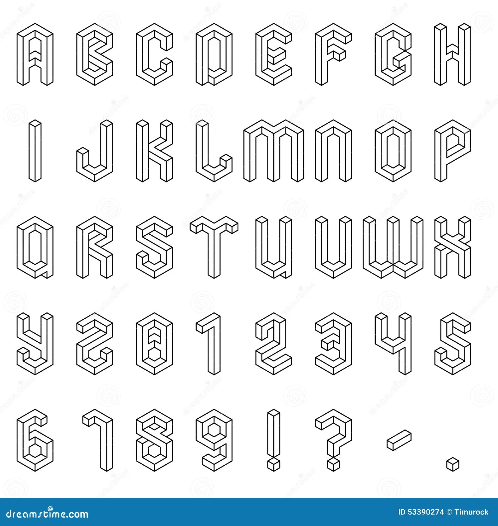 Isometric Alphabet And Numbers Stock Vector Illustration Of Cube Grid 53390274