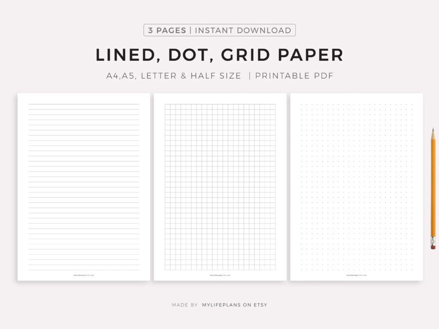 Lined Dot Grid Paper Printable Writing Paper Blank Notes Study Note Template Lecture Notes A4 a5 letter half Size Instant Download PDF Etsy
