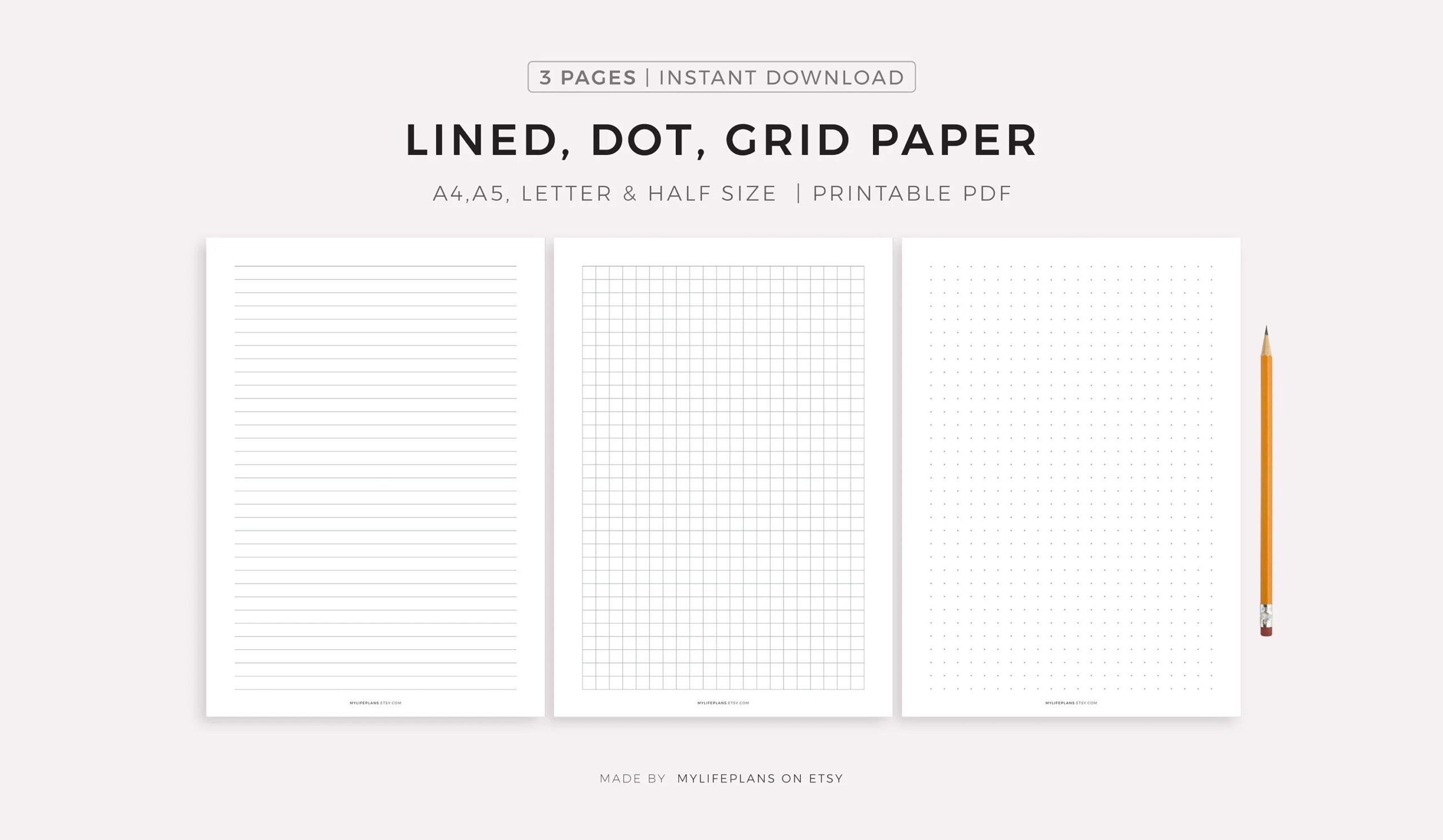 Lined Dot Grid Paper Printable Writing Paper Blank Notes Study Note Template Lecture Notes A4 a5 letter half Size Instant Download PDF Etsy