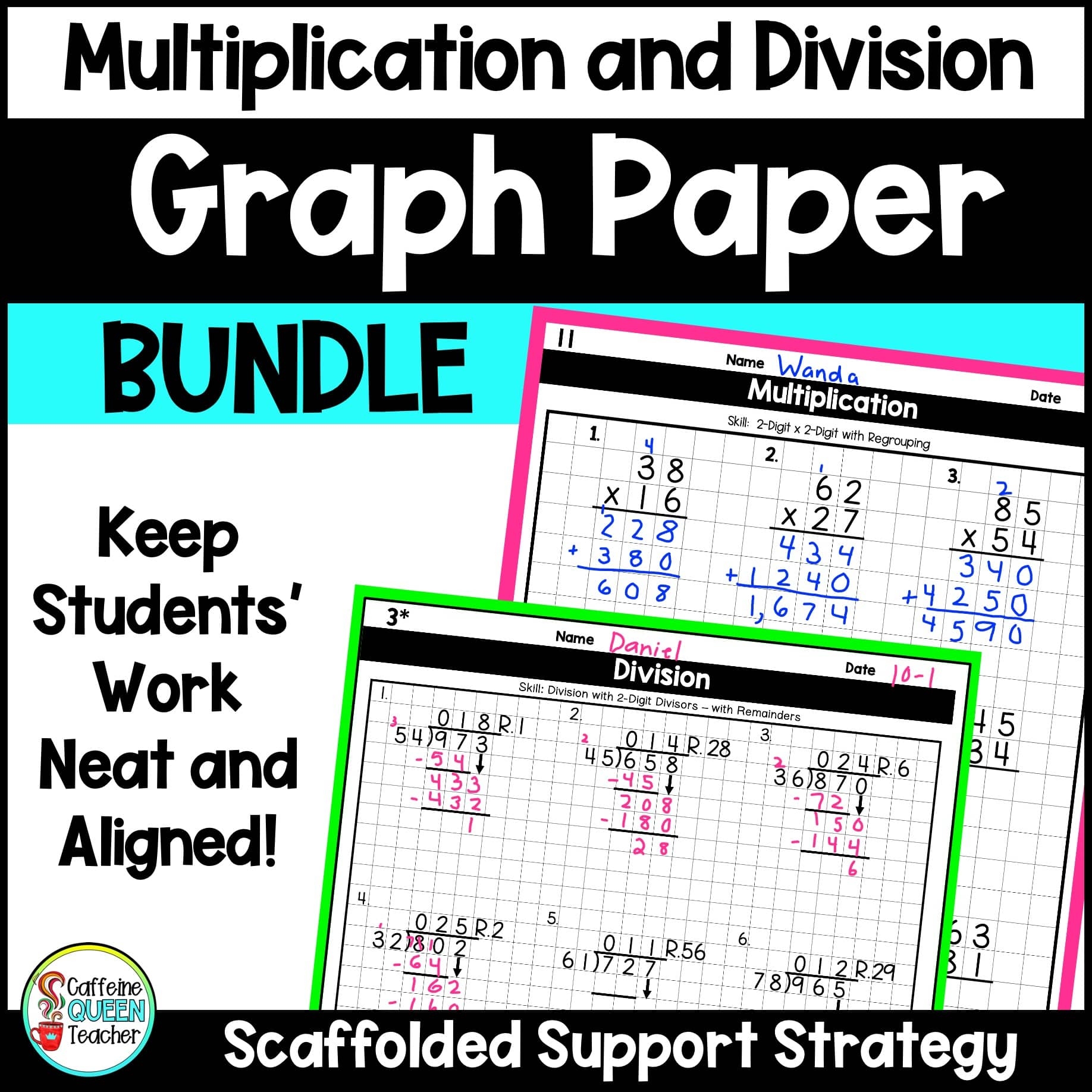 Long Division And Multiplication Practice On Graph Paper Intervention Worksheets Caffeine Queen Teacher Worksheets Library