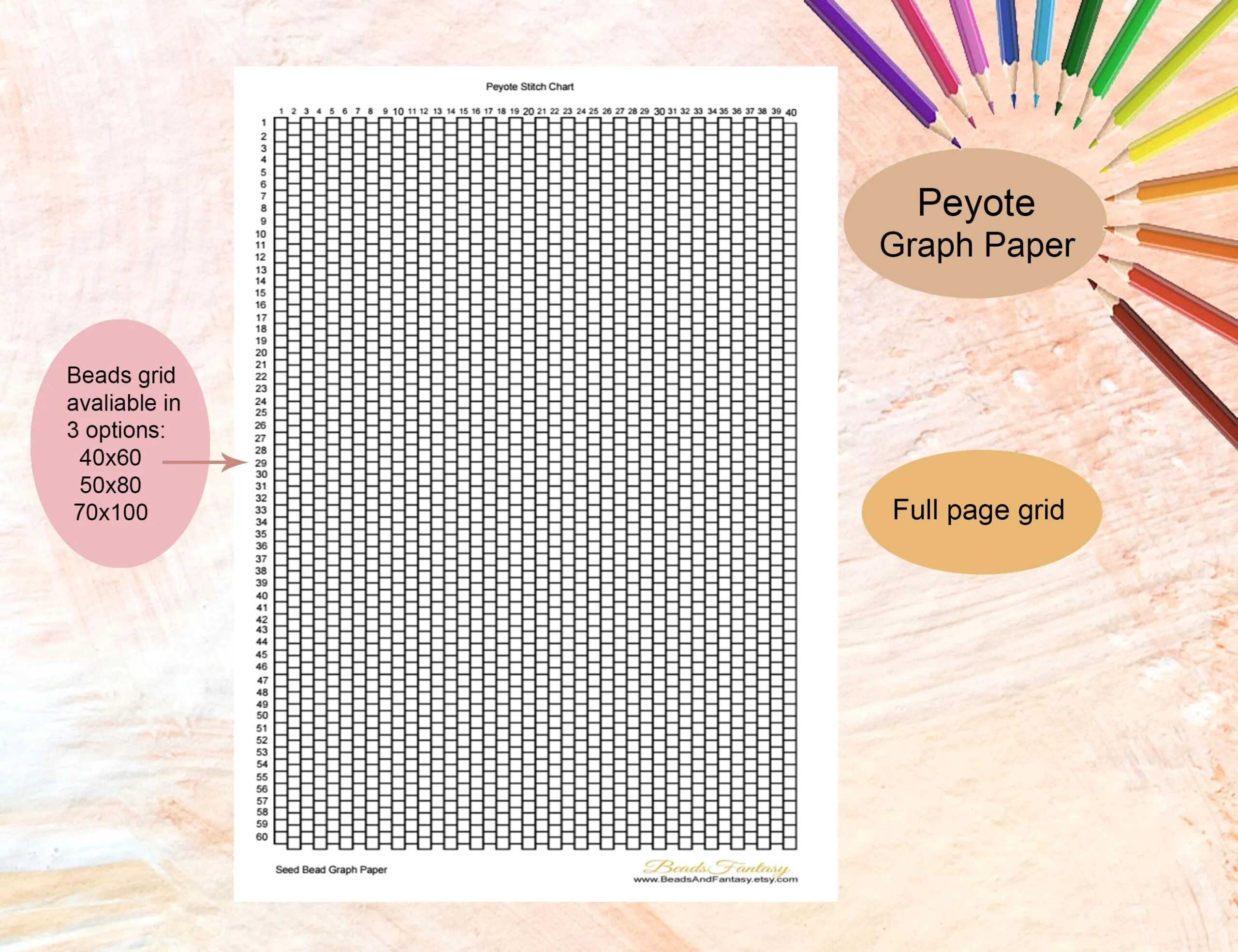 Peyote Stitch Printable Bead Graph Paper For Seed Bead Patterns A4 Instant Download PDF Printable Miyuki Beading Graph Paper Template Chart Etsy