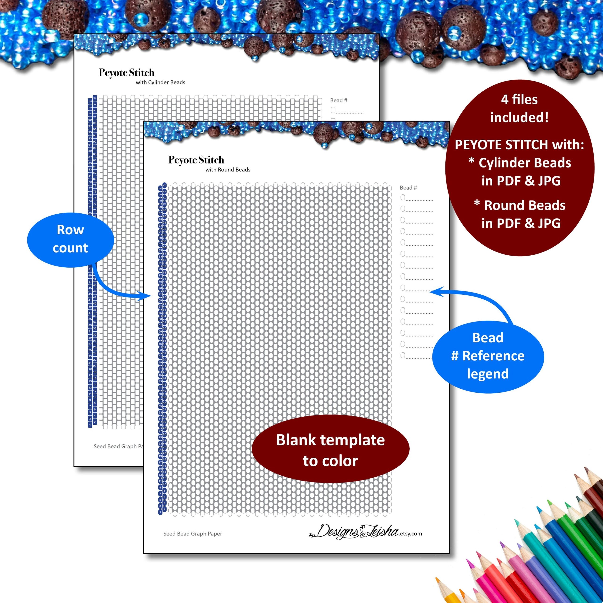 Peyote Stitch Seed Bead Graph Paper For Use With Round Beads Or Cylinder Beads Miyuki Preciosa Toho Instant Download Etsy