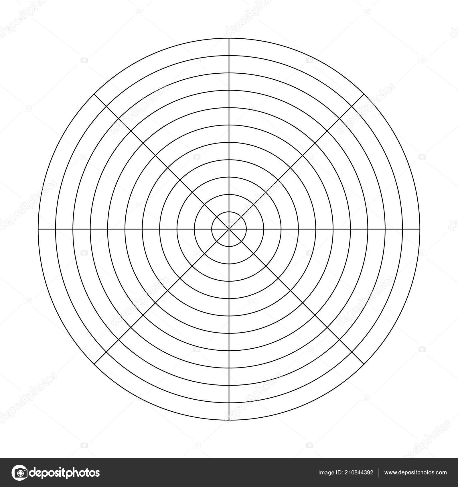 Polar Grid Of 10 Concentric Circles And 45 Degrees Steps Blank Vector Polar Graph Paper Stock Vector By pyty 210844392