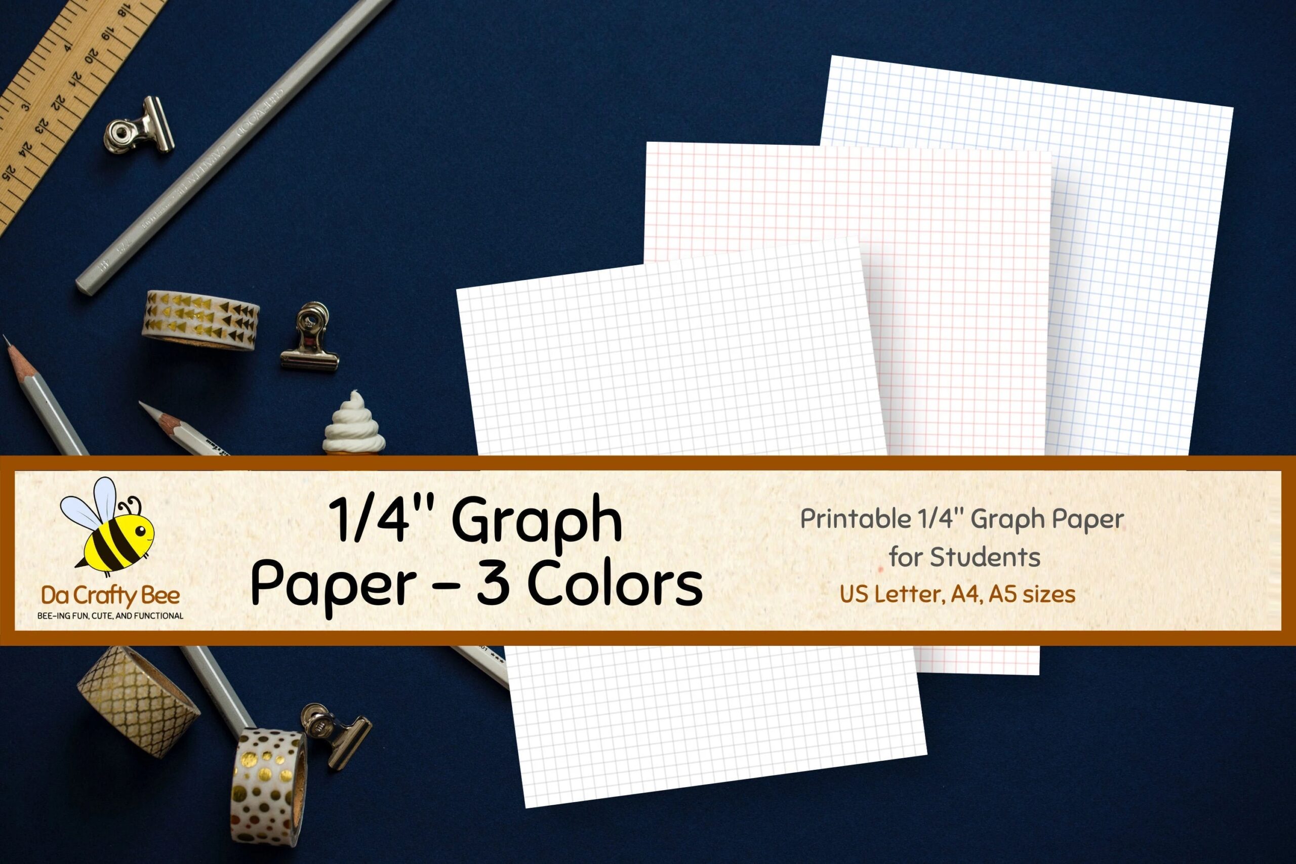 Printable 1 4 Graph Paper In 3 Colors Letter Size A4 And A5 Digital Download Etsy