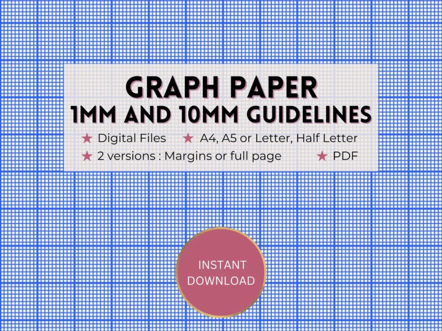 Printable Graph Paper 1mm 10mm 1cm Royal Blue Guideline Grid Template Full Page margins Digital PDF Instant Download A4 a5 letter half Etsy