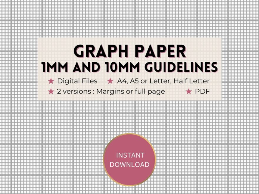Printable Graph Paper 1mm And 10mm 1cm Guideline Grid Template Full Page And Margins Digital PDF Instant Download A4 a5 letter half Etsy