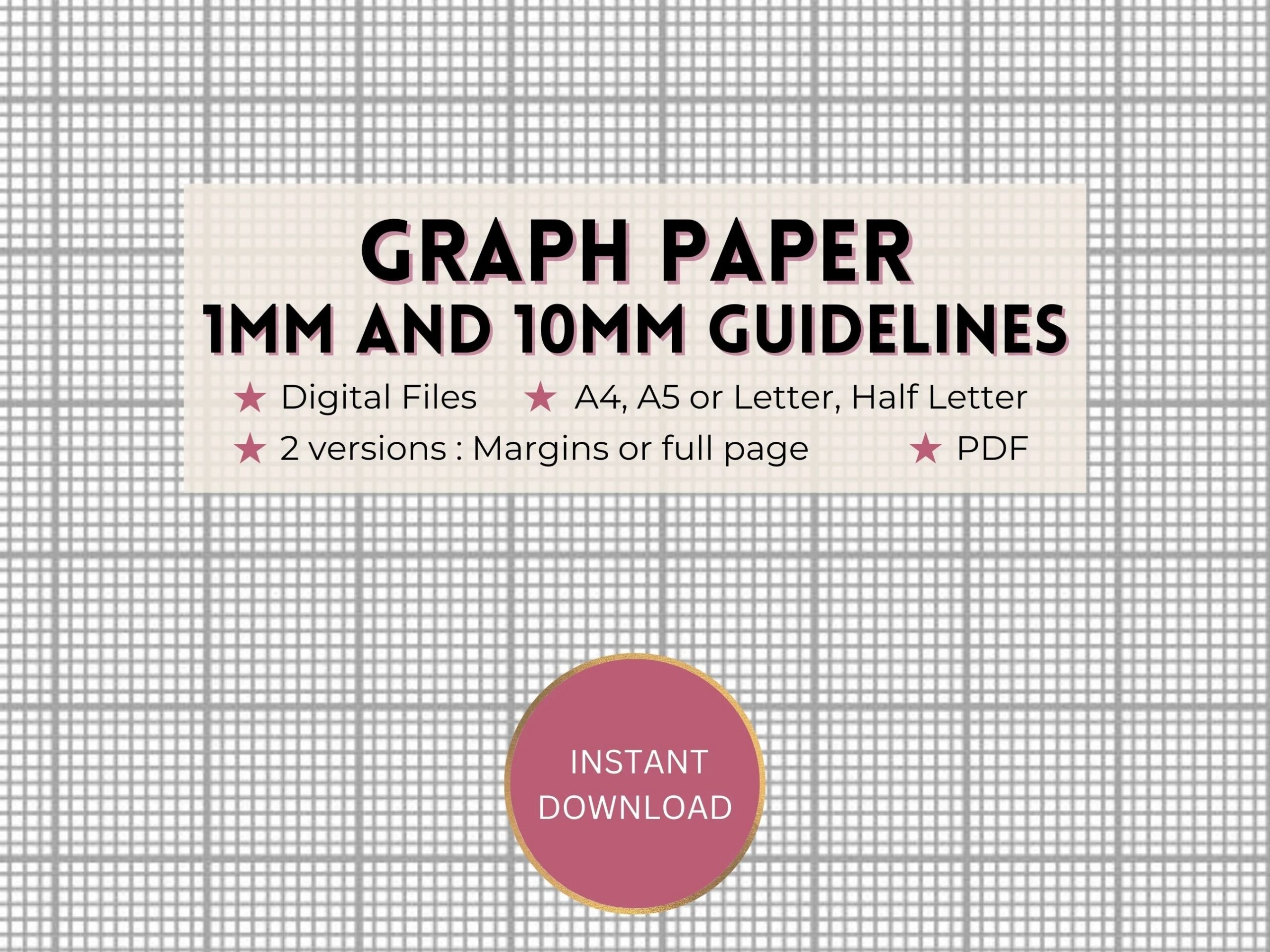 Printable Graph Paper 1mm And 10mm 1cm Guideline Grid Template Full Page And Margins Digital PDF Instant Download A4 a5 letter half Etsy