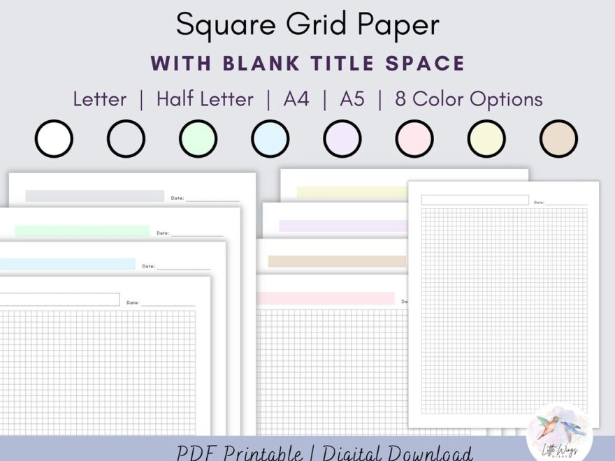 Square Grid Paper With Blank Title Space Printable Pages Planner Binder Journal Diary US Letter Half Letter A4 A5 PDF Notes Inserts Refills Etsy