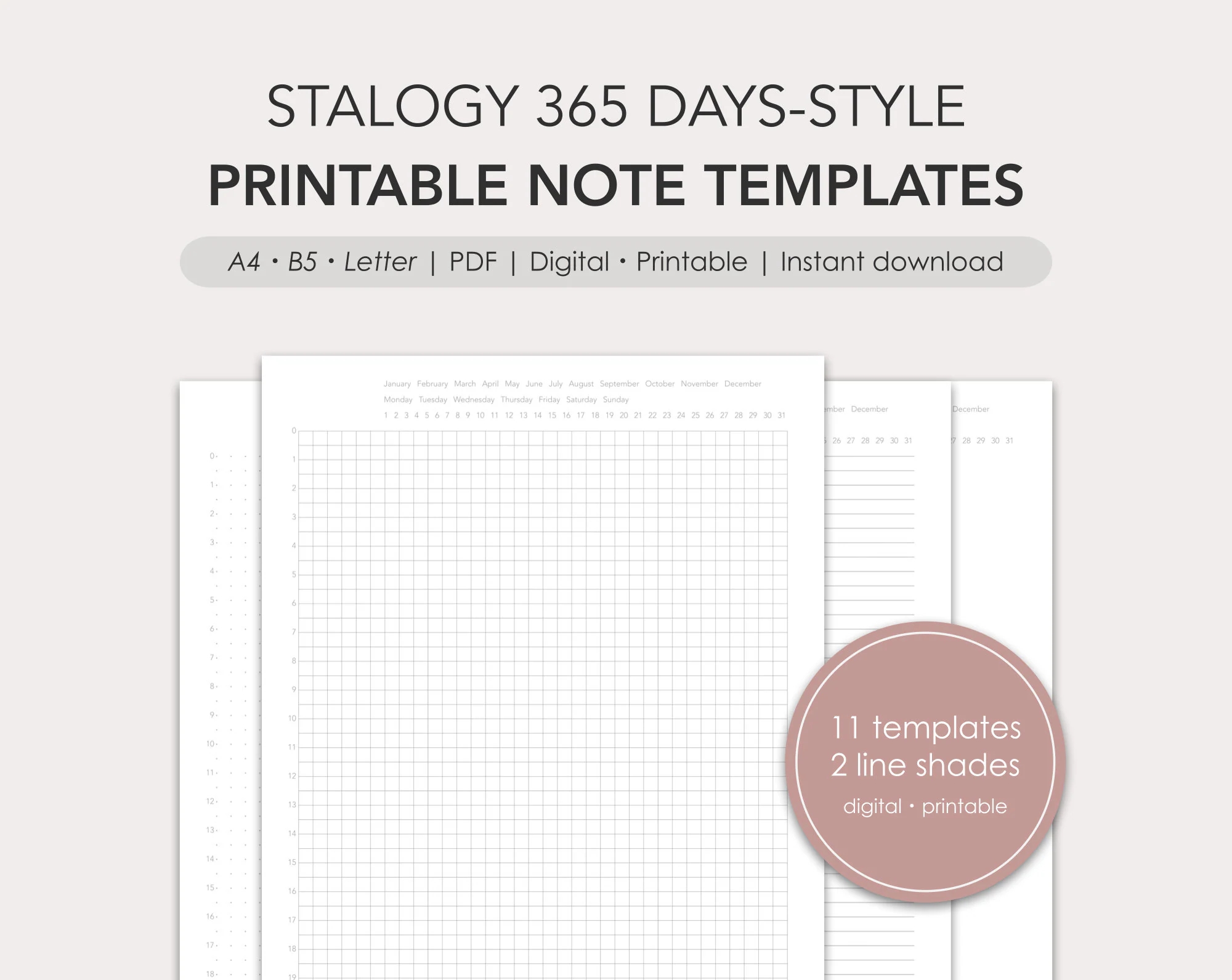 Stalogy 365 Days style Dateable Paper Templates PDF Digital Printable Etsy