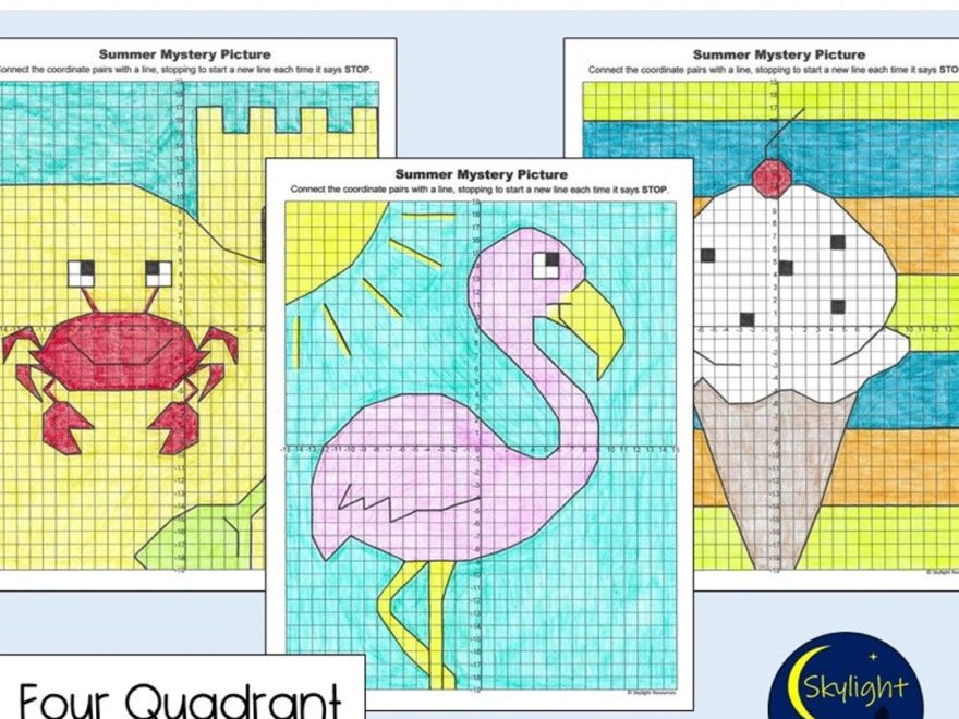 Summer Coordinate Plane Graphing Mystery Pictures Four Quadrant Math Activity Worksheets Etsy