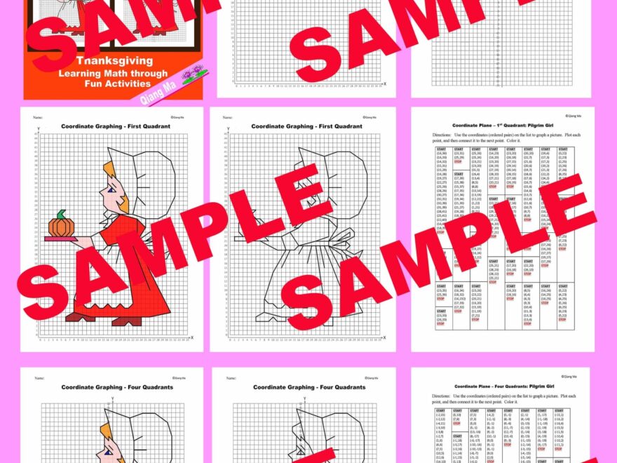 Thanksgiving Coordinate Plane Graphing Picture Pilgrim Girl Made By Teachers