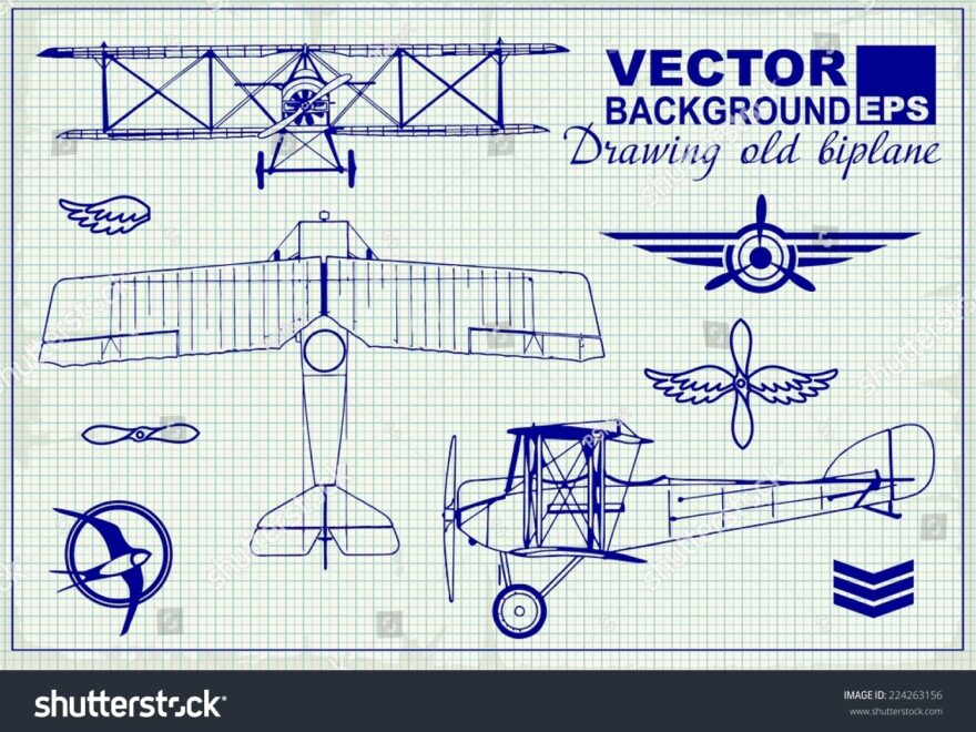 Vintage Airplanes Drawing On Graph Paper Stock Vector Royalty Free 224263156 Shutterstock