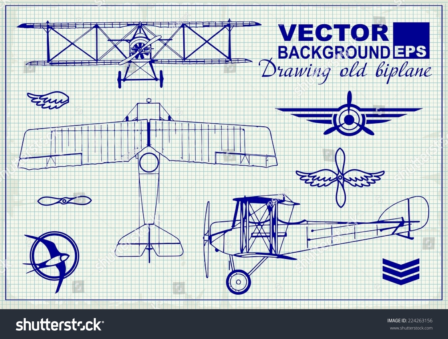 Vintage Airplanes Drawing On Graph Paper Stock Vector Royalty Free 224263156 Shutterstock
