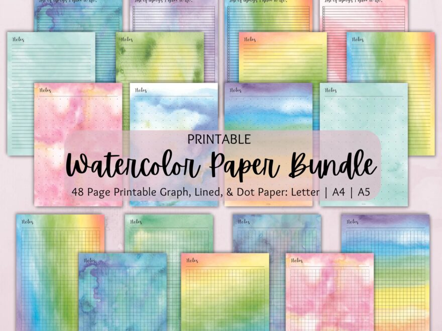Watercolor Note Taking Journal Printable Paper Insert Bundle Dot Grid Lined And Graph Paper Bullet Journal Paper Etsy