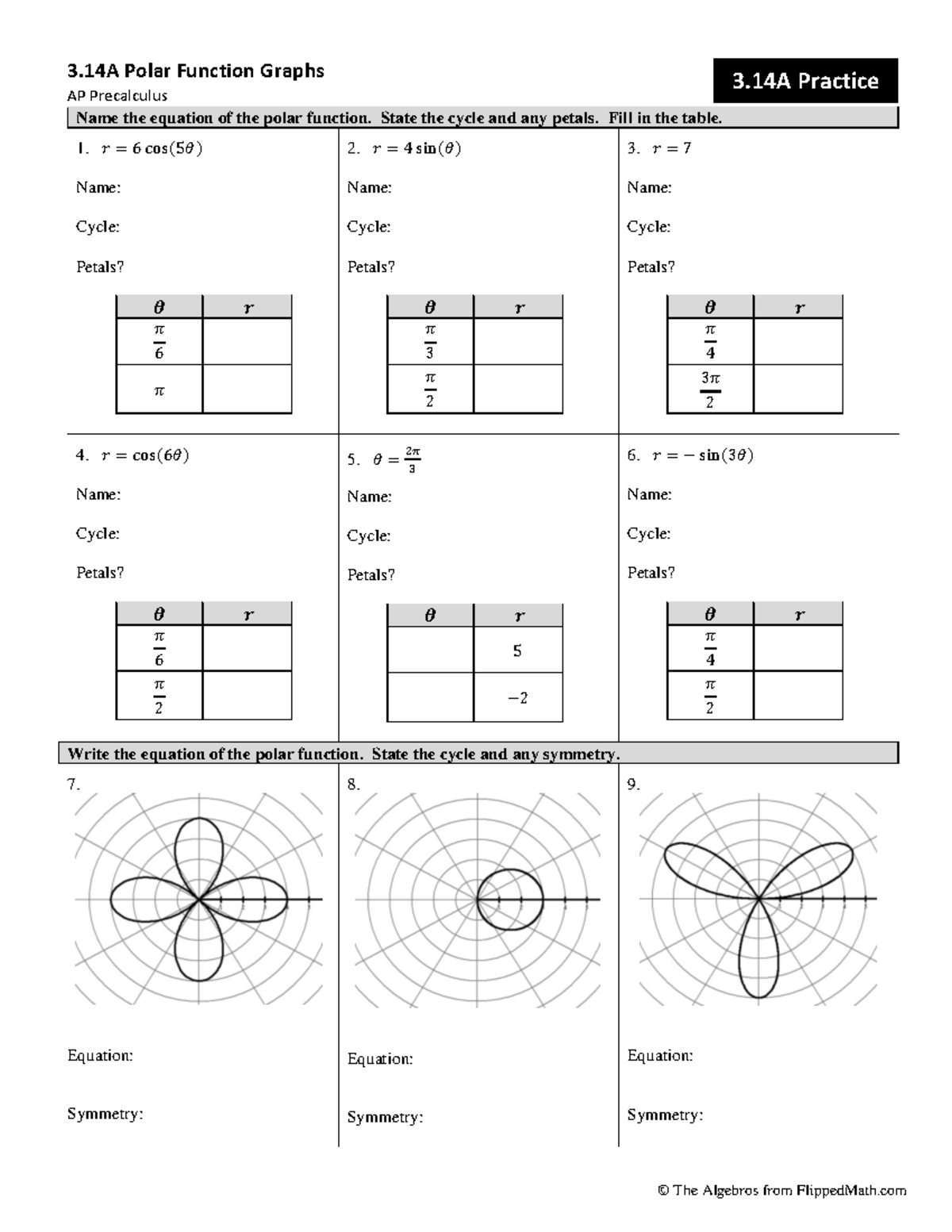 Polar Coordinates Graphs Worksheet